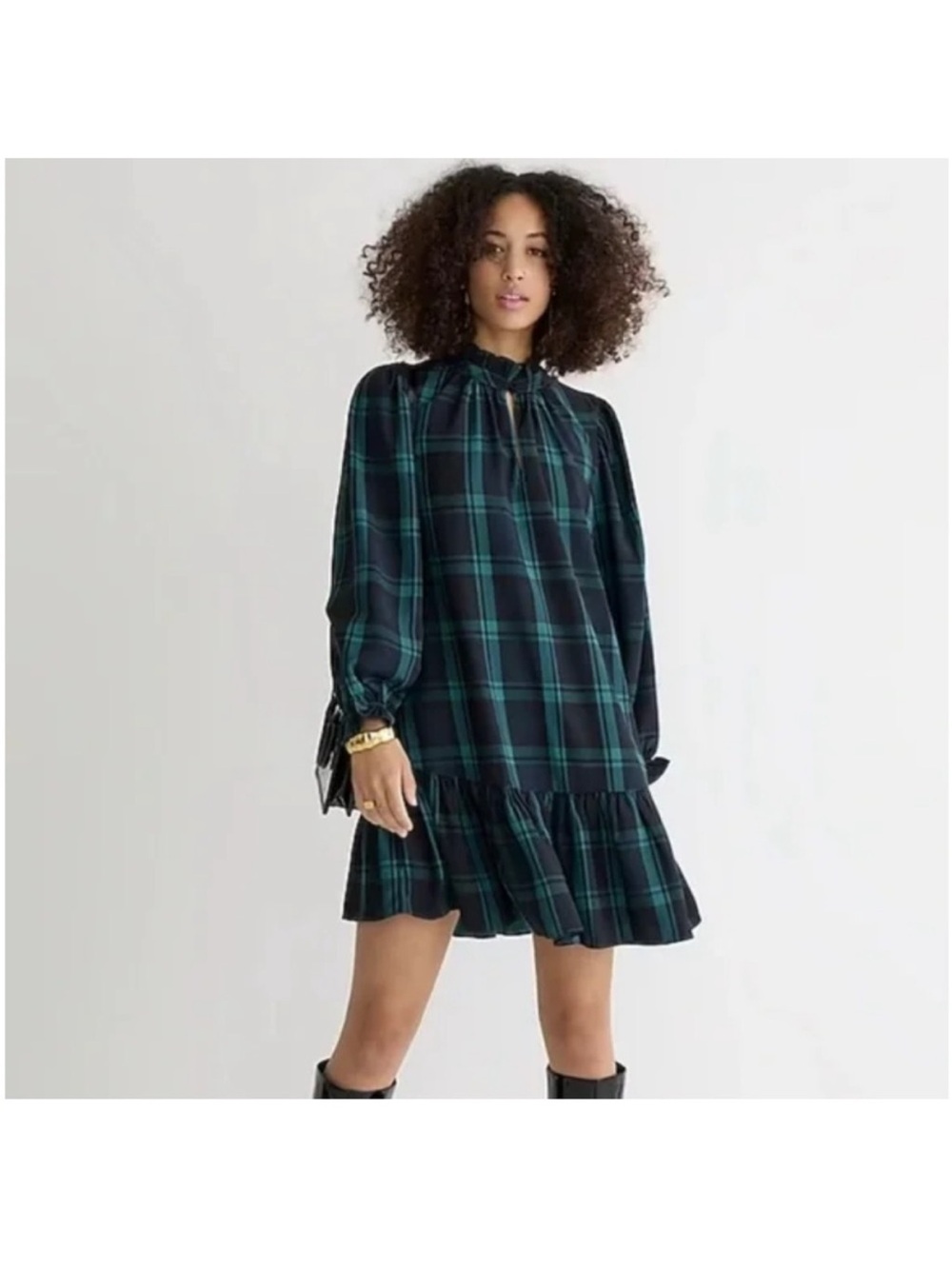 J. Crew Plaid Teal and Black Dress Size M